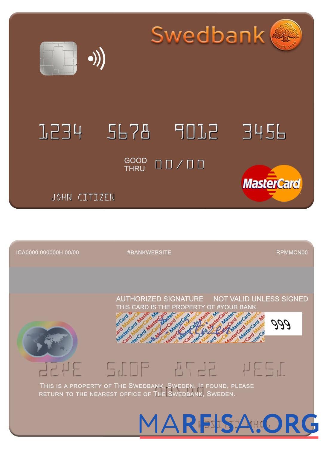 Blank Sweden Swedbank mastercard template